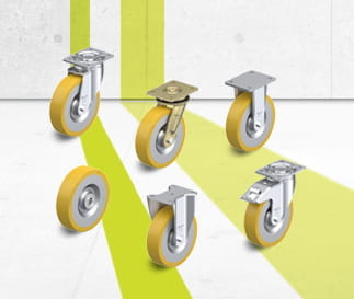 Séries de roues et de roulettes SETH avec bande de roulement en polyuréthane Blickle Extrathane